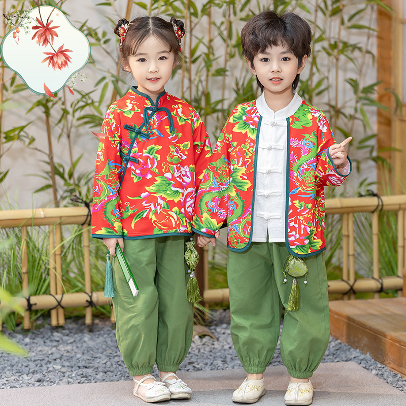 网红春秋儿童复古东北大花唐装男女童国风汉服田园风幼儿园表演服