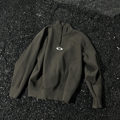 日单Fppev锯齿圆圈联名款复古半拉链针织衫立领套头毛衣男女同款