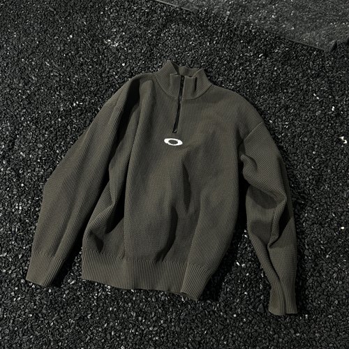 日单Fppev锯齿圆圈联名款复古半拉链针织衫立领套头毛衣男女同款