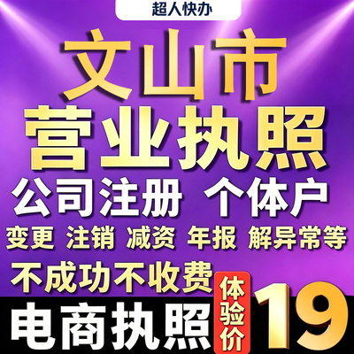 文山个体户注册公司电商营业执照代办理工商企业变更年报异常注销