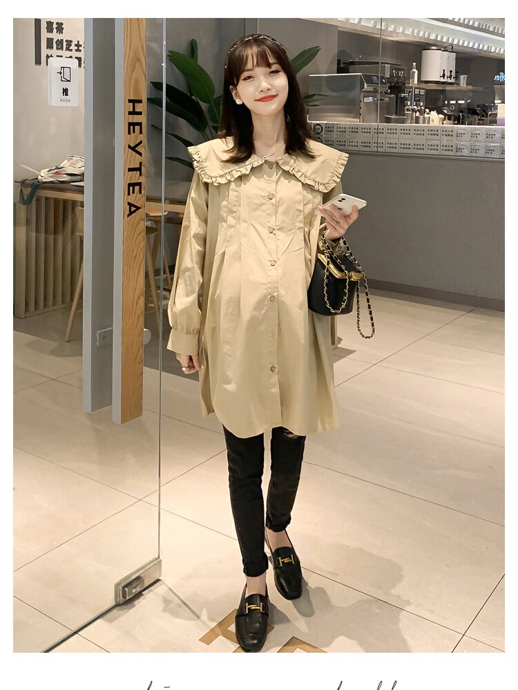출산 착용 봄 가을 2023 작은 여성을위한 새로운 봄 정장 인형 칼라 드레스 셔츠 셔츠 탑