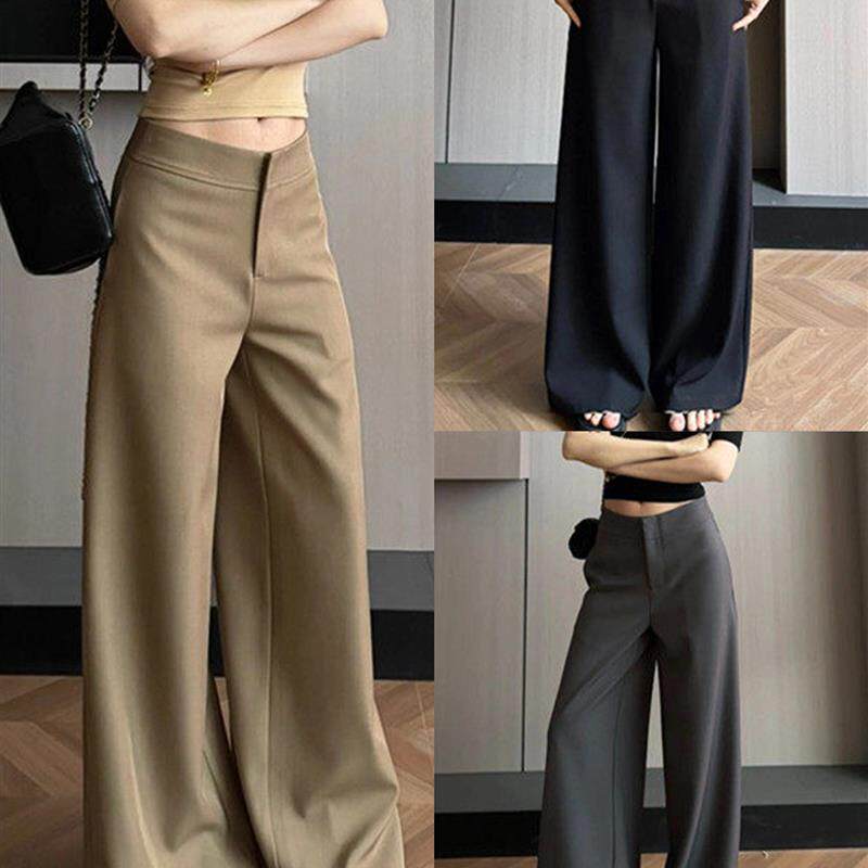 卡其色阔腿裤女裤子2026新款春秋高级感垂感窄版直筒裤宽松西装裤