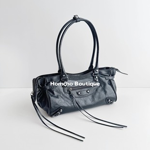 2025新款 CITY头层牛皮爆裂纹铆钉机车潮辣妹高级腋下手提女包