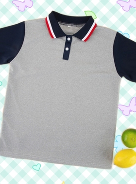 翻领麻灰色藏青袖校服短袖T恤夏季POLO衫滨州初高中小学拼接班服
