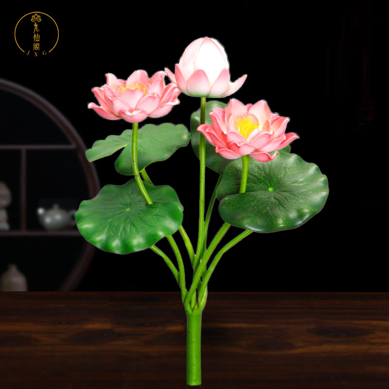 高档手工假花供佛前莲花仿真荷花观赏摆件装饰花水池佛堂装饰花束