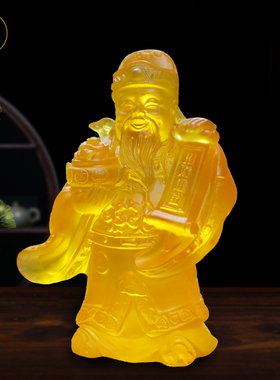 精品水琉璃贴金财神爷佛像家用客厅书房装饰招财进宝文财神车摆件