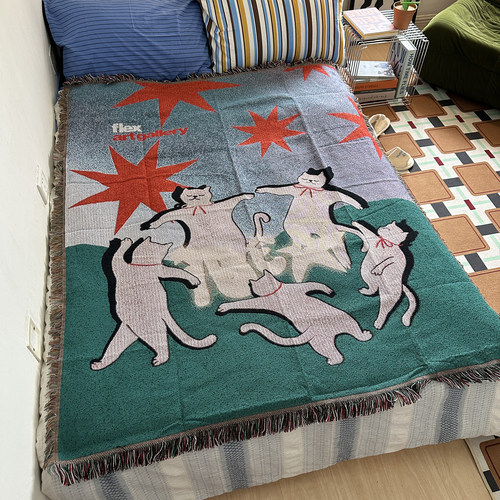 抽象卡通猫咪氛围挂毯