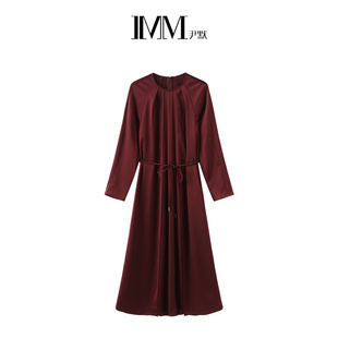 IMM尹默女装 三醋酸红丝绒双层活页连衣裙 秋季