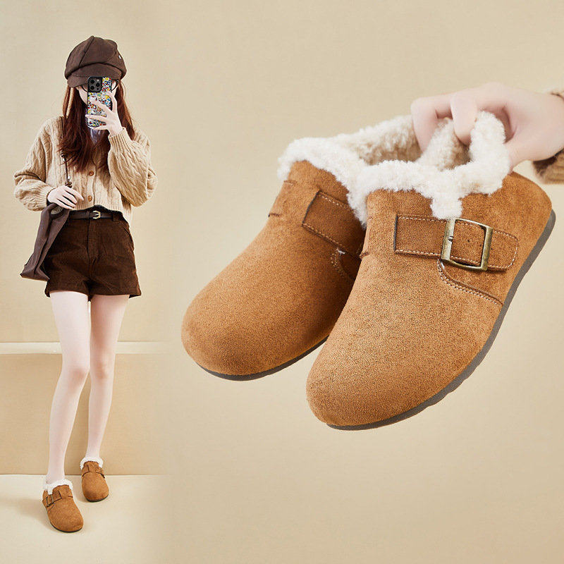 2025冬季新款加绒勃肯鞋ins韩版女学生一脚蹬保暖休闲博肯鞋