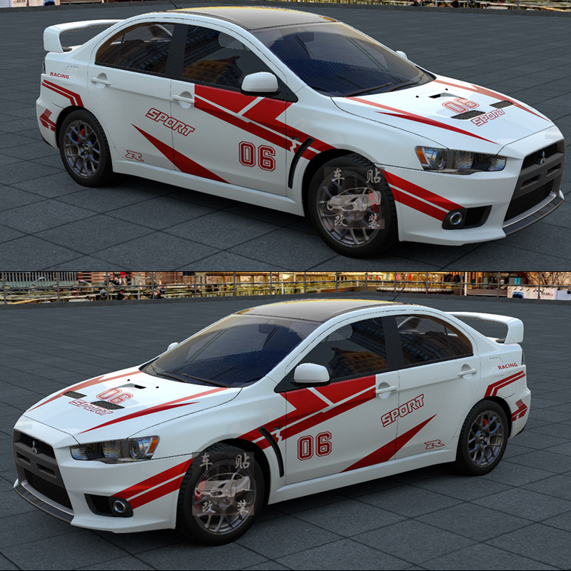 三菱新翼神车贴拉花菱悦V3蓝瑟劲炫奕歌车身腰线车门彩条侧裙贴画