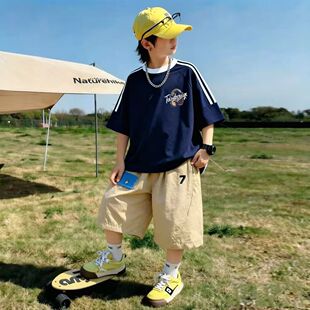 儿童短袖T恤纯棉夏装新款两件套男童夏季速干休闲短裤运动套装潮8
