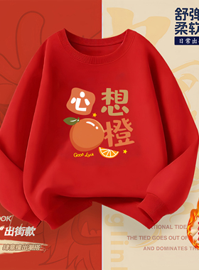 红色儿童卫衣秋冬款加绒2026马年本命年12岁男女孩拜年服长袖上衣