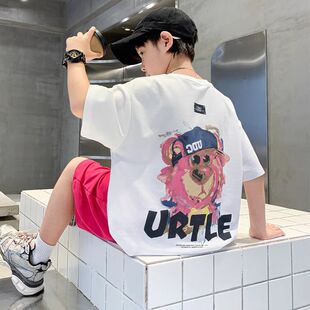 儿童卡通短袖T恤2025童装夏季中大童纯棉重磅高街潮半袖体恤上衣