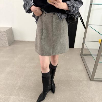 LAKE 秋季高腰显腿长小个子羊毛短裙女2025新款潮流半身裙14349