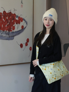 碎花斜挎外贸原单简约文艺帆布包大容量慵懒森系百搭单肩包微瑕
