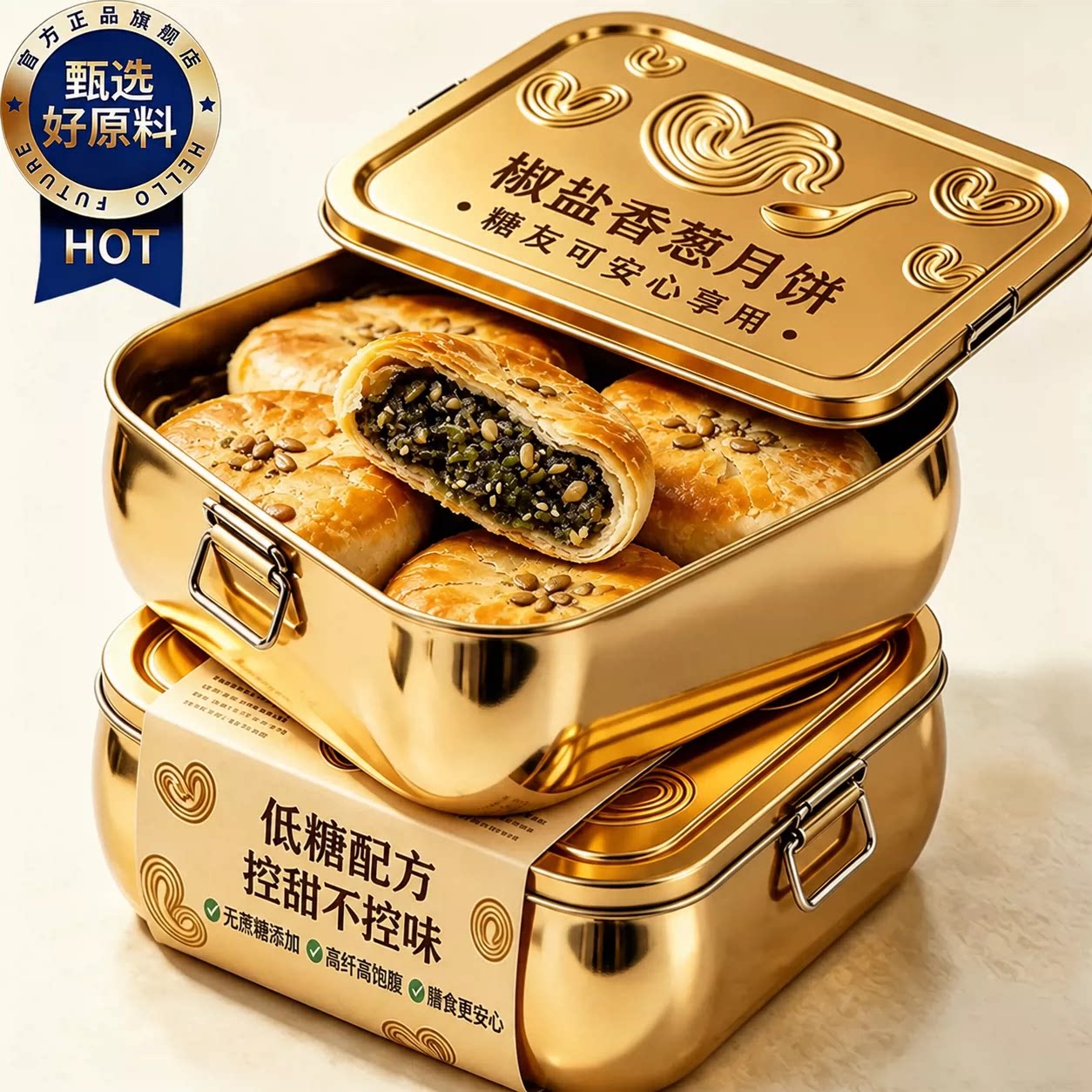 正宗浙江椒盐香葱月饼宁海特产酥皮椒盐老式手工木糖醇糖尿人月饼