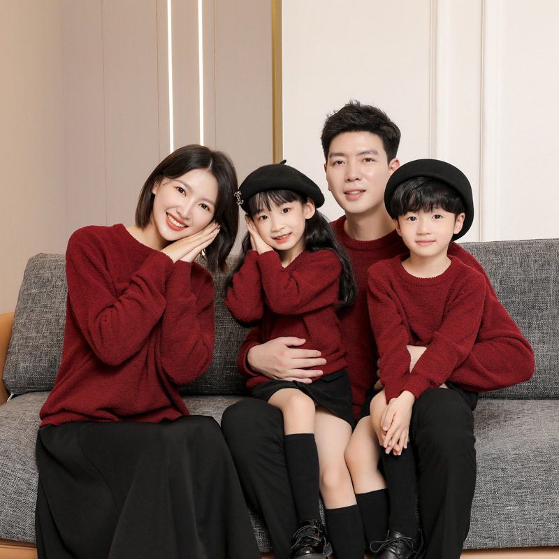 亲子装毛衣抗起球男女童打底衫针织衫一家三口四口父子母女全家福