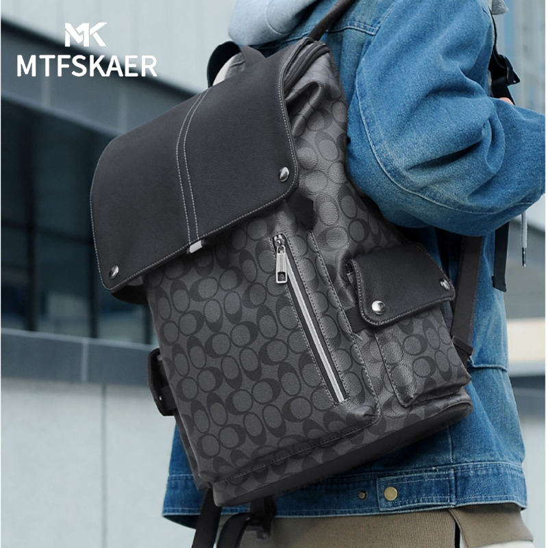 香港MTFSKAER高级感商务真皮双肩包男士大容量电脑包旅行背包书包