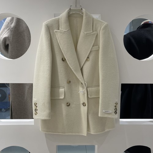 AnRan双面羊绒大衣外套女秋冬新款韩系小个子西装领纯色毛呢上衣