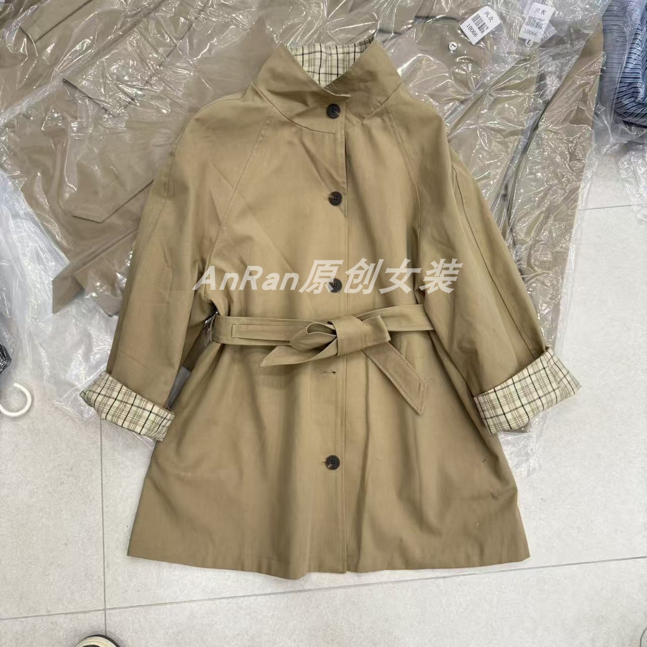 chumo10066春秋新款韩版百搭宽松休闲立领系带收腰风衣外套女潮