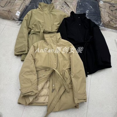 chumo70338冬季新款90白鹅绒休闲中长款系带保暖风衣羽绒服外套女
