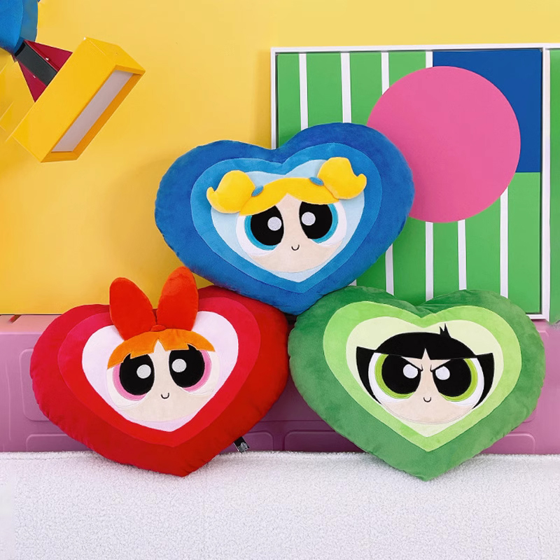 华纳正版PPG飞天小女警花花泡泡毛毛心形抱枕靠垫短绒可爱卡通