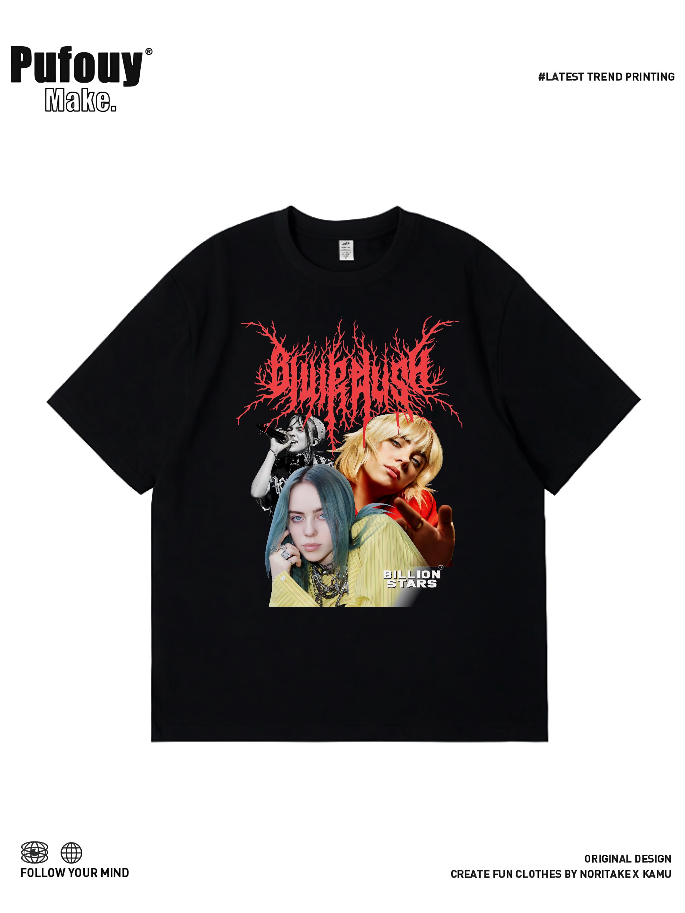 欧美街头嘻哈潮牌BillieEilish碧莉同款印花纯棉短袖T恤女ins半袖