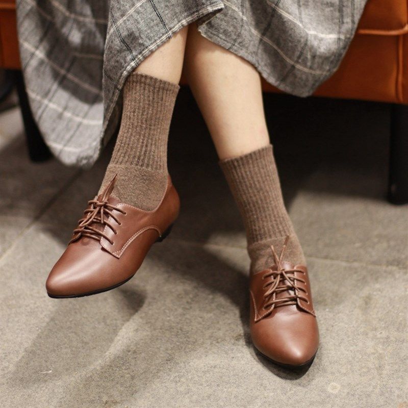 慢先森推荐 深口尖头平底绑带w复古简约百搭春秋季真皮单鞋 616-5,女鞋,深口单鞋,淘宝优惠券,粉丝福利购,淘宝优惠卷