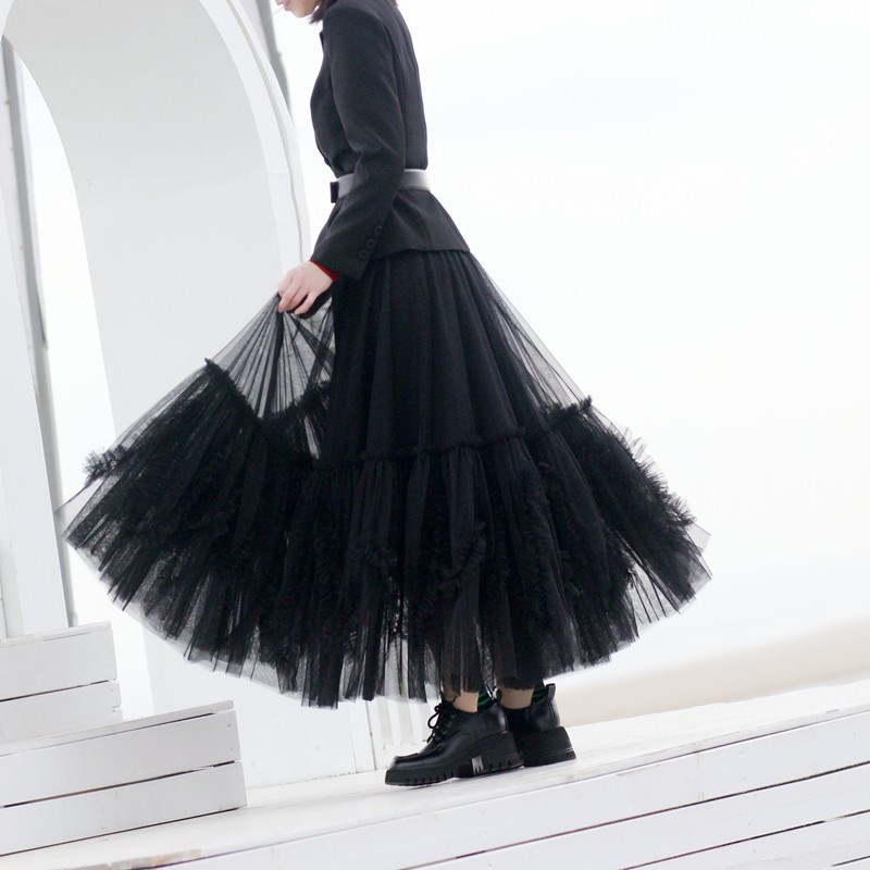 秋冬新款经典百搭不过时显瘦半身长裙遮胯纱裙大摆半身裙蓬蓬裙