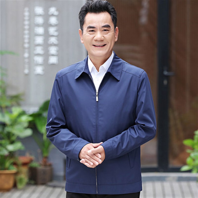 爸爸装中年男士商务休闲翻领夹克中老年春秋薄外套男40岁50岁上衣