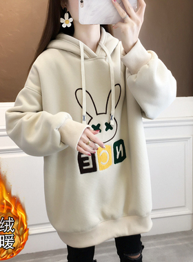连帽加绒加厚女装卫衣女2s023秋冬款慵懒风欧货韩版宽松大码上衣