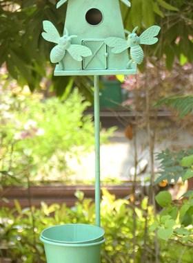 园艺装饰品摆件花园庭院户外铁艺鸟屋I别墅装饰院子鸟窝田园景观