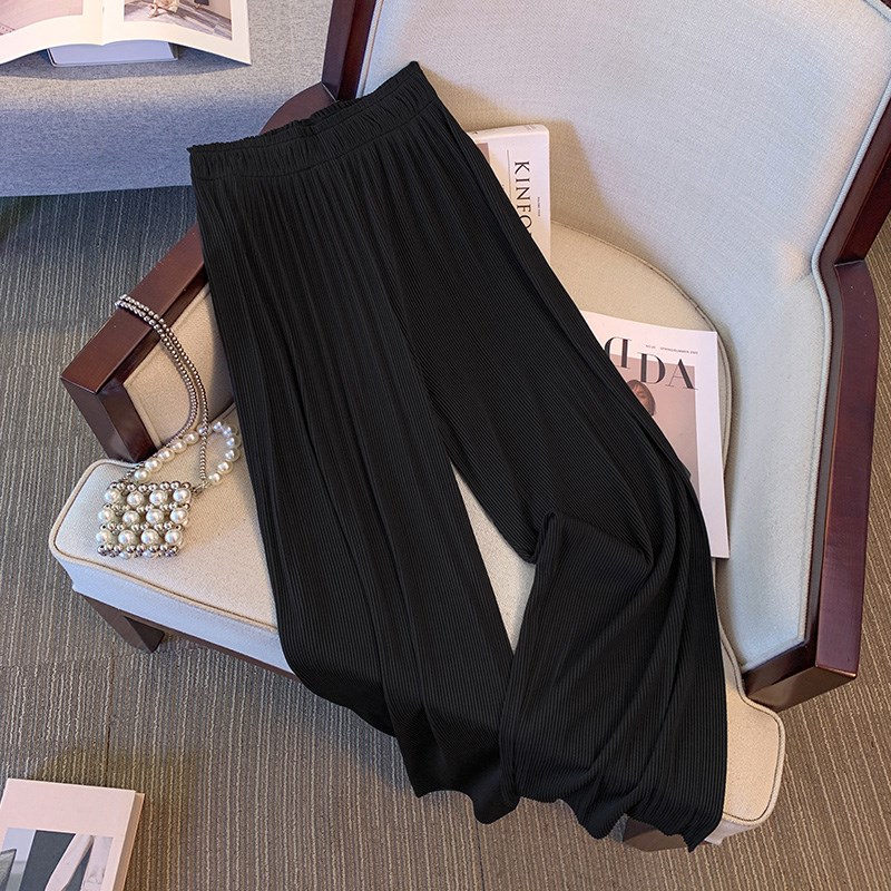 阔腿裤大码女胖mm松紧高腰梨形身材透气宽松女装夏季轻薄款长裤子