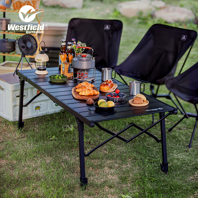 我飞户外折叠桌子露营便携式铝合金蛋卷桌野营可升缩简易桌椅套装