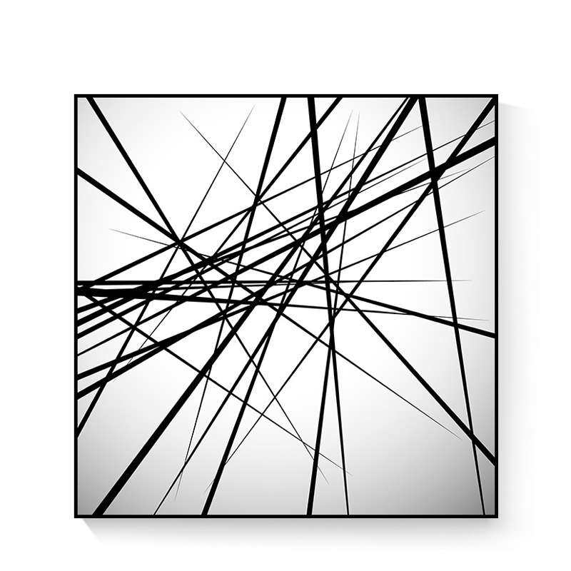 现代简约几何黑白错乱有序交叉线条装饰画画芯素材高清图片微喷