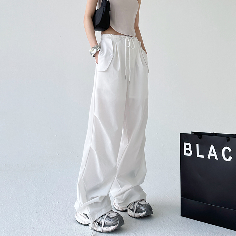 白色工装裤女裤秋2024年新款休闲高腰休闲美式垂感高个子直筒裤子