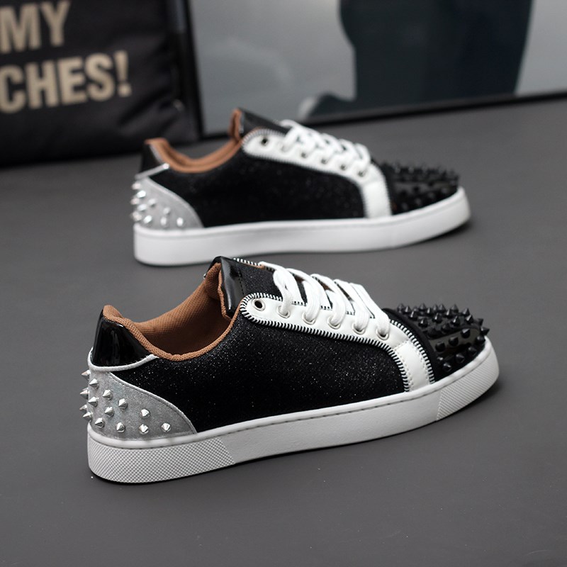 欧洲潮牌男鞋子春秋新款运动铆钉钉子红底防臭百搭潮流低帮休闲鞋