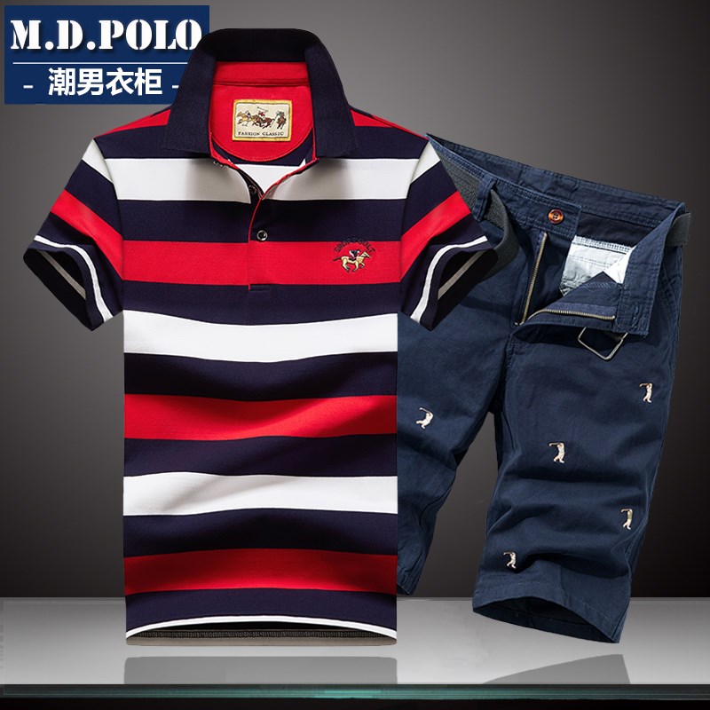 男士休闲套装夏季薄款中年男装夏装套装时尚男装一套搭配帅气成熟