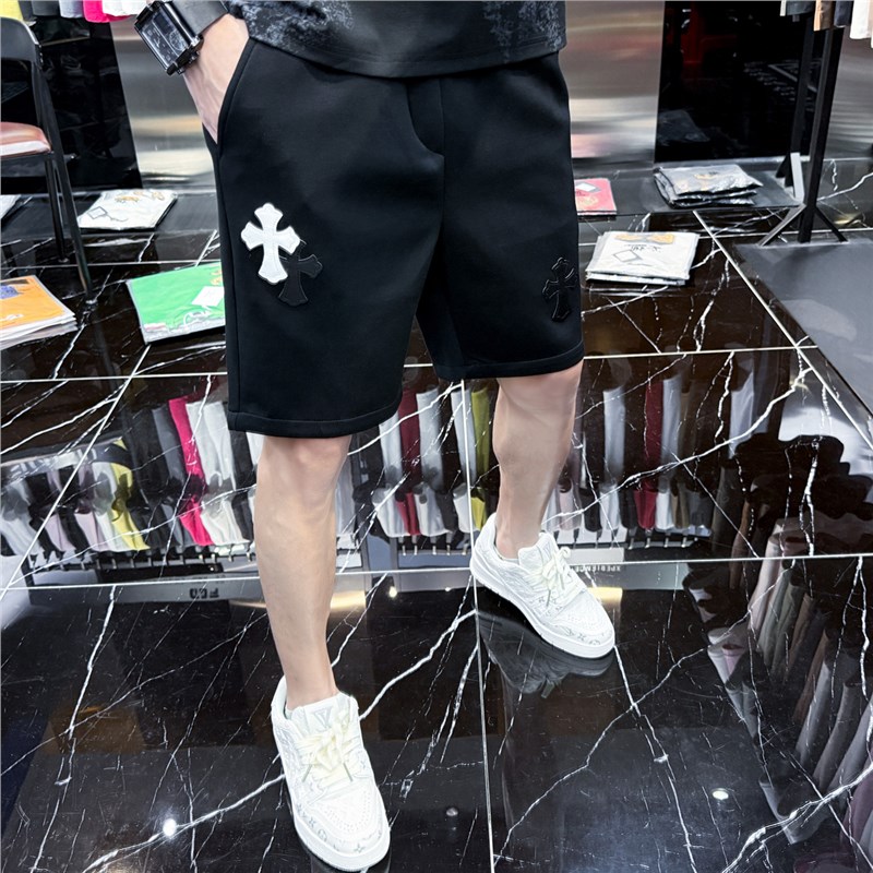 男士时尚刺绣十字架休闲短裤2025夏季新款潮牌五分裤青年沙滩裤男