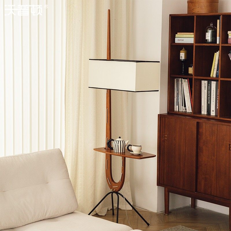 中古边几落地灯实木复古客厅沙发卧室床J头置物立式灯一体摆件装,家装灯饰光源,置物功能落地灯,淘宝优惠券,粉丝福利购,淘宝优惠卷