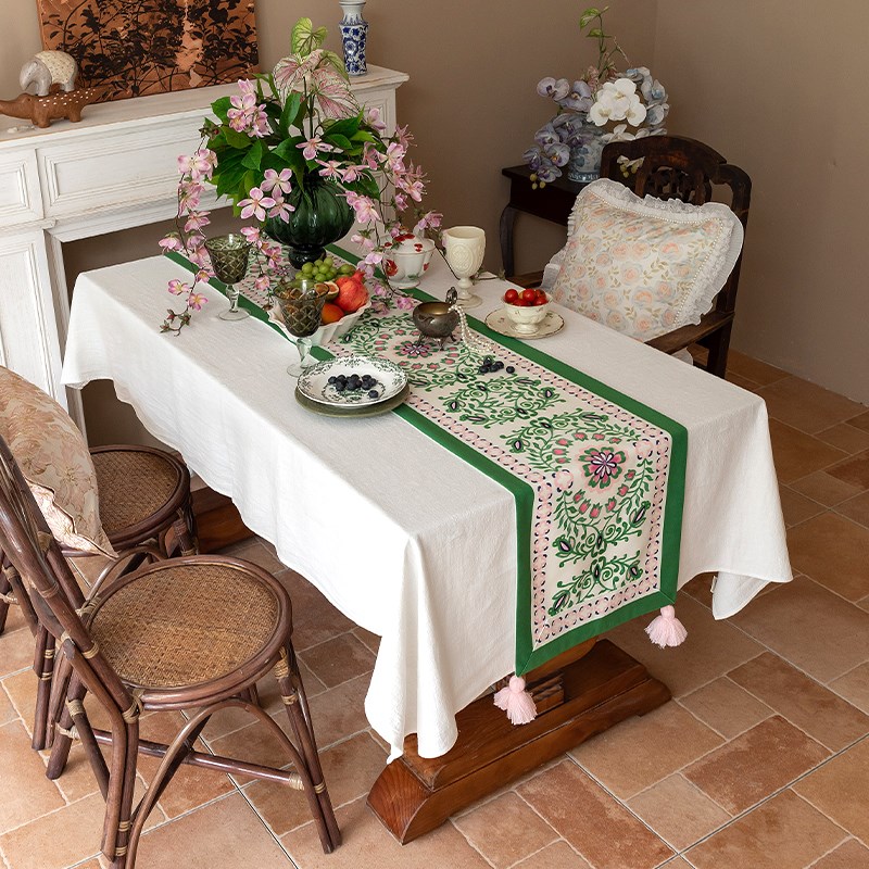 美式桌旗田园风绿色茶几电视柜桌布茶旗斗柜布边柜盖巾台布定制