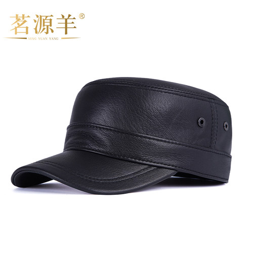 真皮帽子男全封闭韩版潮时尚鸭舌封口中老年人平顶帽休闲春秋薄款