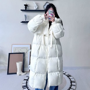 宽松加厚大被子保暖外 韩版 连帽中长过膝款 羽绒服s女2024冬季 新款