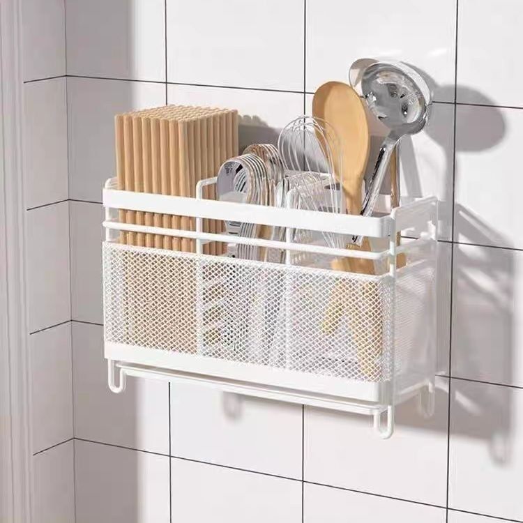 筷子收纳盒厨房置物架免安装一体壁挂式家用筷筒筷笼餐具勺沥水架