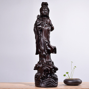 黑檀木雕观音菩萨佛像摆件实木质雕刻观音红木工艺品