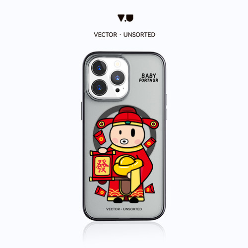 VECTOR UNSORTED财神Baby iPhone12/13/ 14/15/16/17/Pro/Max原创磨砂透明磁吸新年手机壳