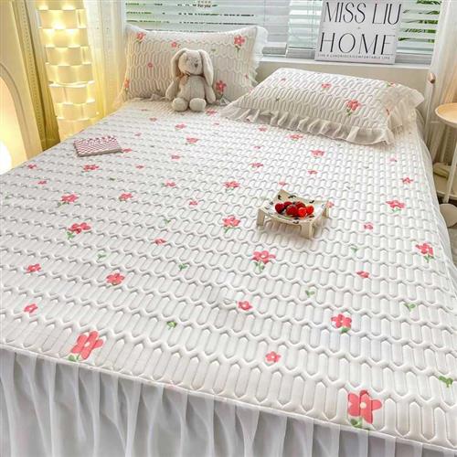 乳胶冰丝凉席床裙款三件套夏天空调软席子床单带裙摆二合一单双人