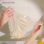 2025女生纯棉裆网纱高级缎面夏季 蕾丝内裤 女性感新款 纯欲透明红色