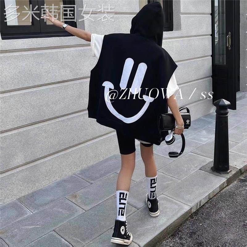 zw版卓娃2023夏港风抽绳连帽马甲时尚洋气oversize无袖宽松外套女