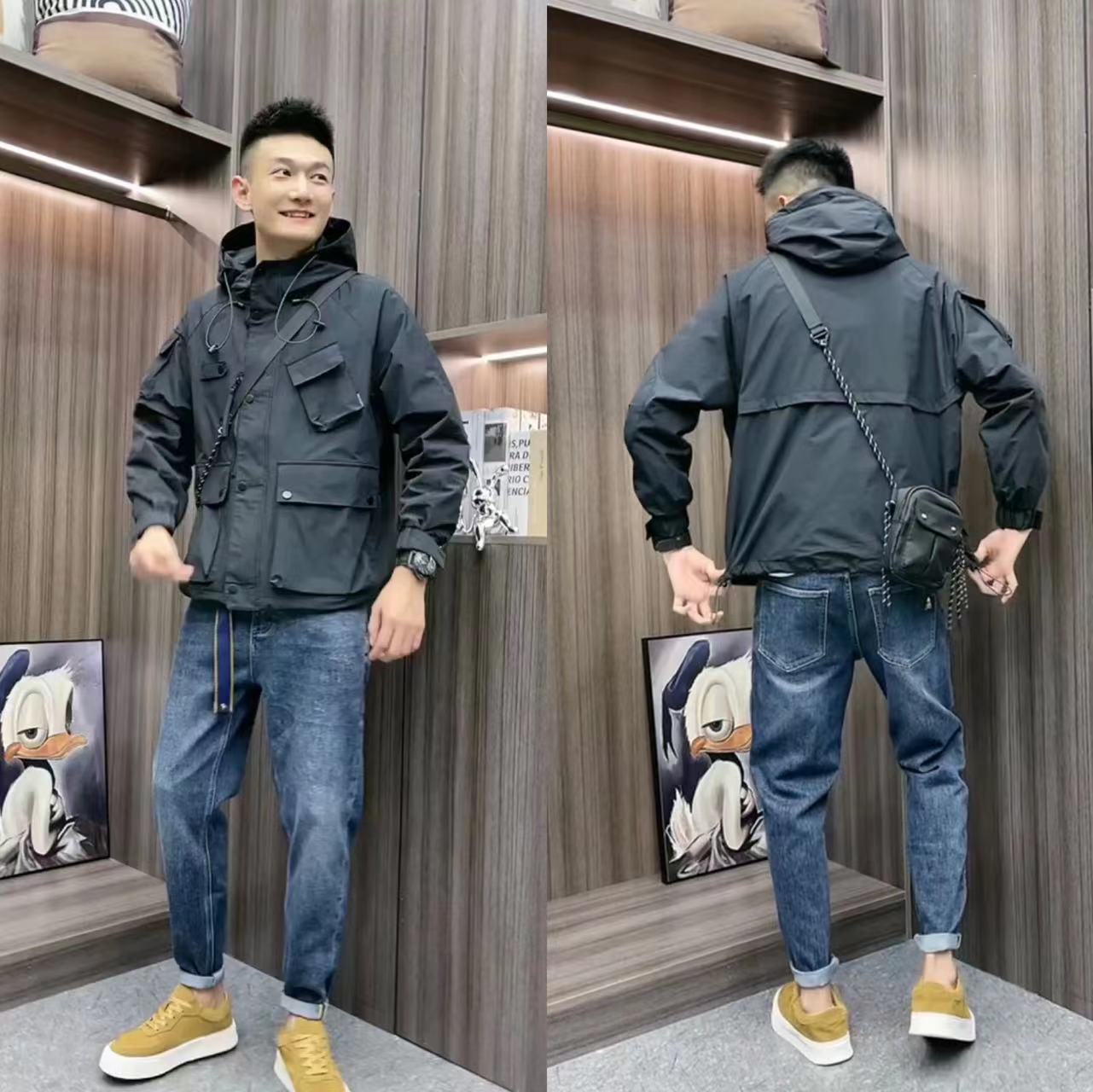 春季男士新款时尚百搭连帽冲锋衣